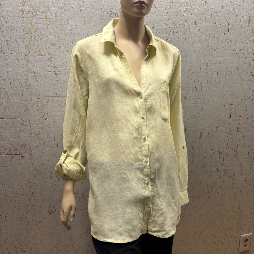 Sigrid Olsen Coastal-Style blouse, Light Yellow 100% Linen